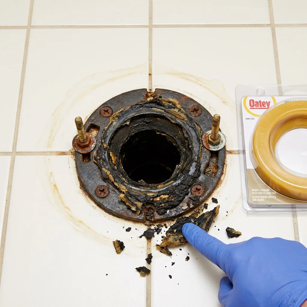 Failed wax ring showing water seepage at the base of a toilet in a El Segundo, CA home